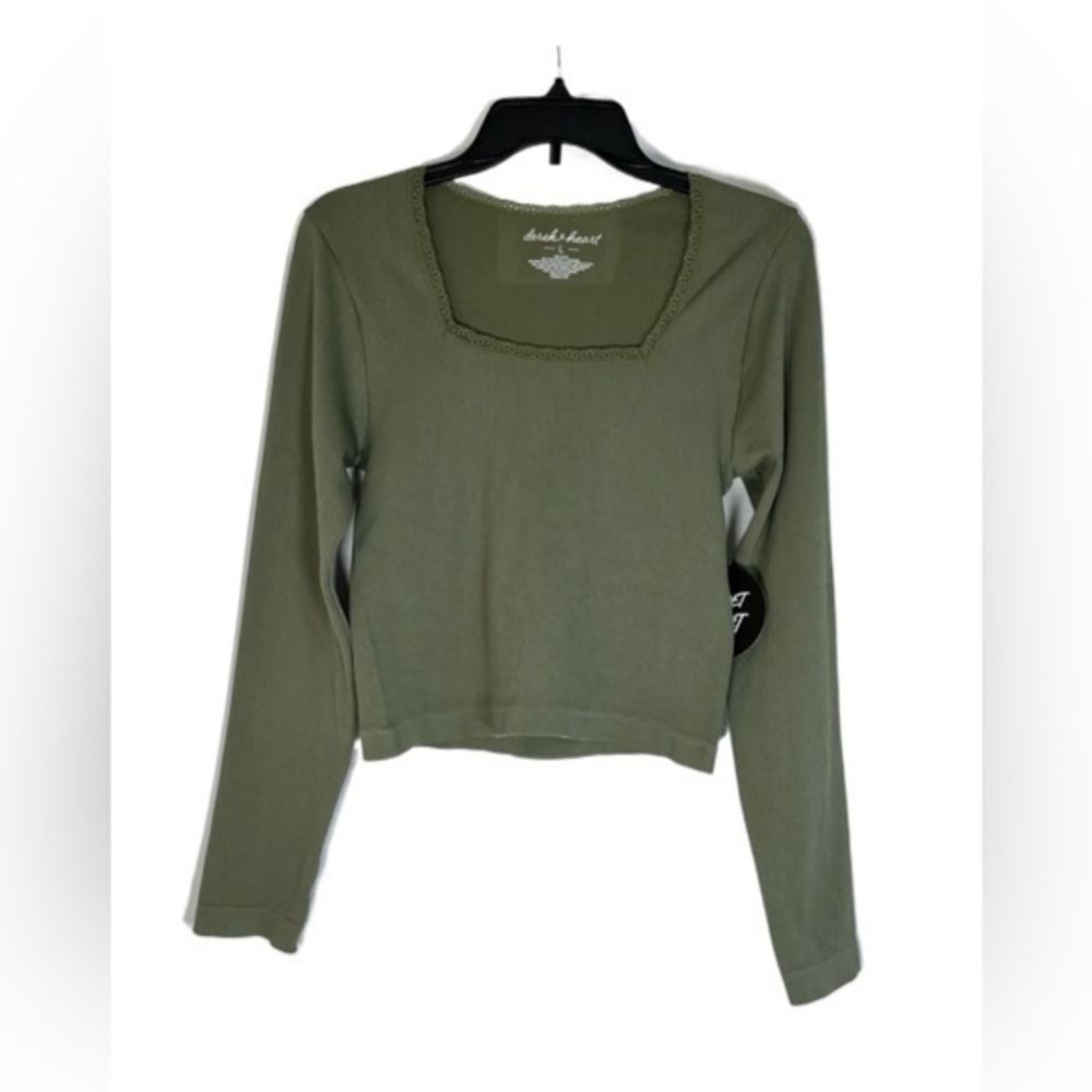 PLANET HEART- Derek Heart Lace-Trimmed Square-Neck Seamless Top green large NWT